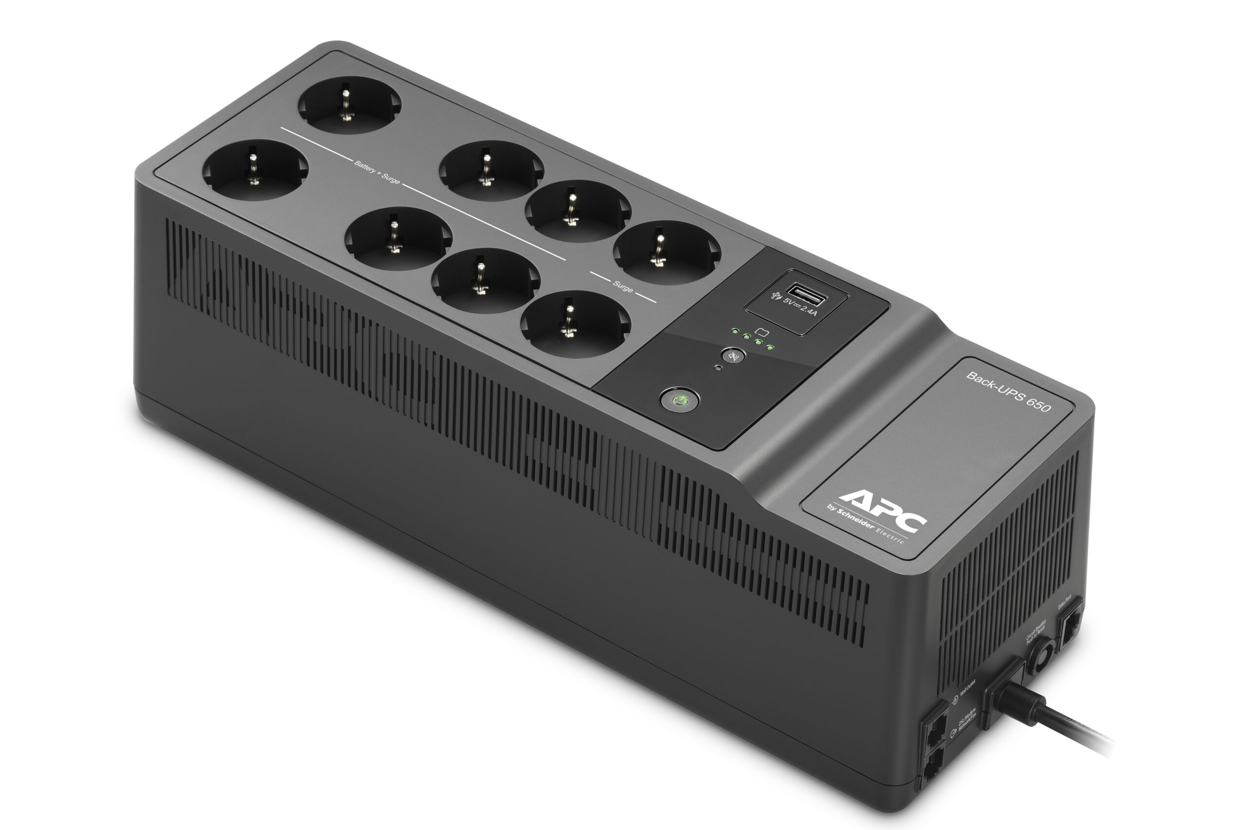 APC Back-UPS ES 650VA/400W, 230V, 8 Schuko (2 Surge & 6 batt.), USB, USB charge(type A), Data/DSL protection,(BE650G2-RS analogue), 1 year warranty