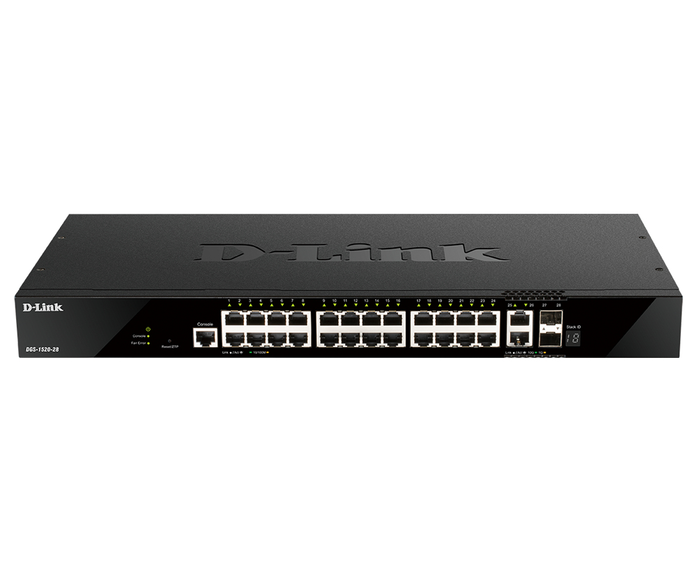 D-Link PROJ Управляемый L3 стекируемый коммутатор, 24x1000Base-T, 2x10GBase-T, 2x10GBase-X SFP+, CLI, порт управления 1000Base-T, консольный порт RJ-45