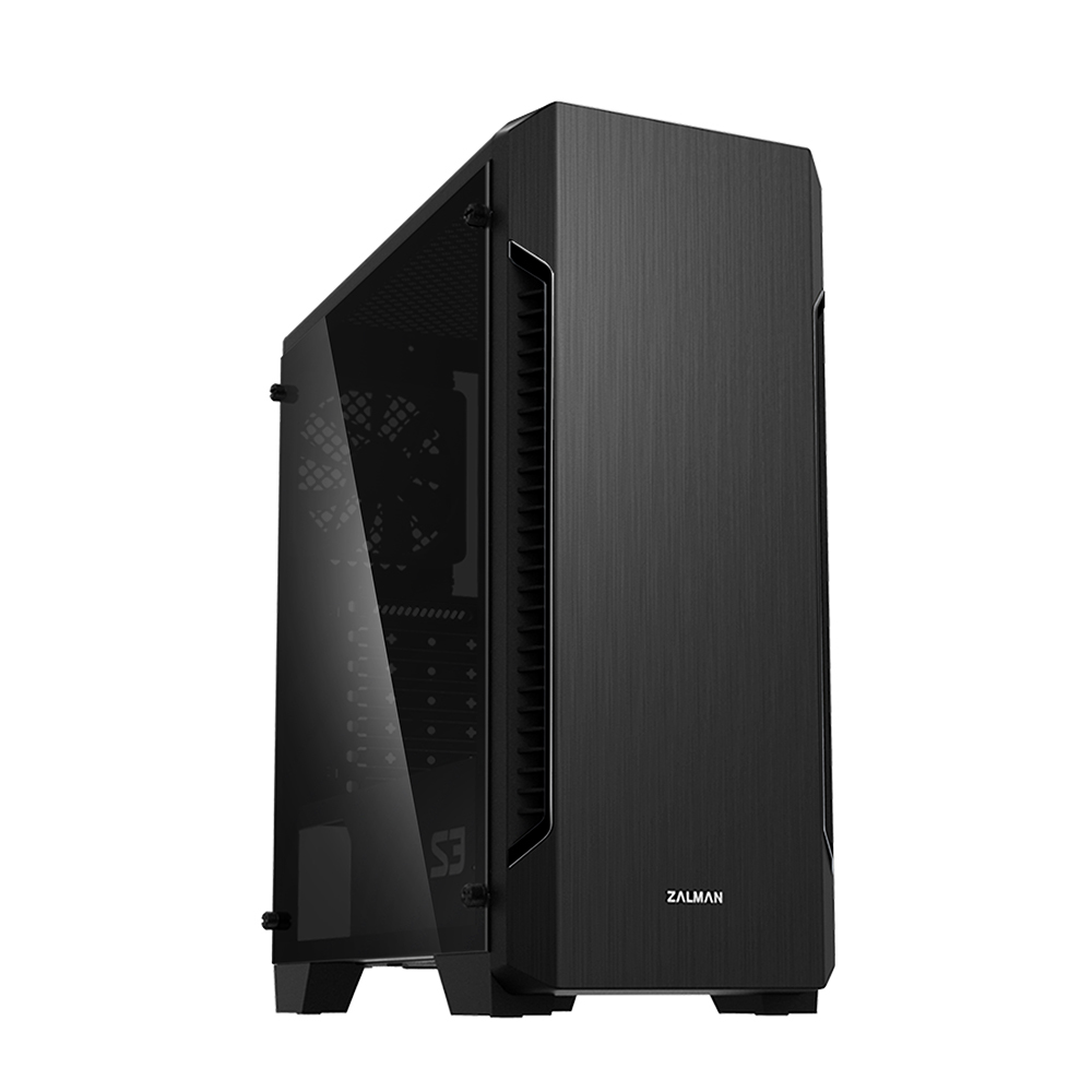ZALMAN S3 TG, ATX, BLACK, TEMPERED GLASS WINDOW, 2x3.5", 2x2.5", 2xUSB2.0, 1xUSB3.0, FRONT 2x120mm