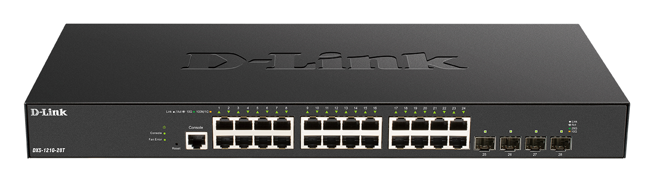 D-Link PROJ Настраиваемый L2+ коммутатор, 24x10GBase-T, 4x25GBase-X SFP28, CLI, консольный порт RJ-45