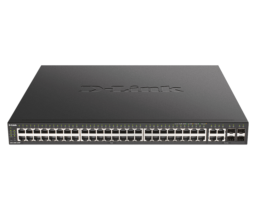 D-Link PROJ Управляемый L2 PoE-коммутатор, 48x1000Base-T PoE, 4xCombo 1000Base-T/SFP, PoE-бюджет 370 Вт, защита от статического электричества до 6 кВ, CLI