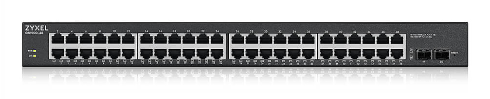 Smart L2 PoE+ Zyxel GS1900-48HPv2, rack 19", 48xGE (24xPoE+), 2xSFP, бюджет PoE 170 Вт