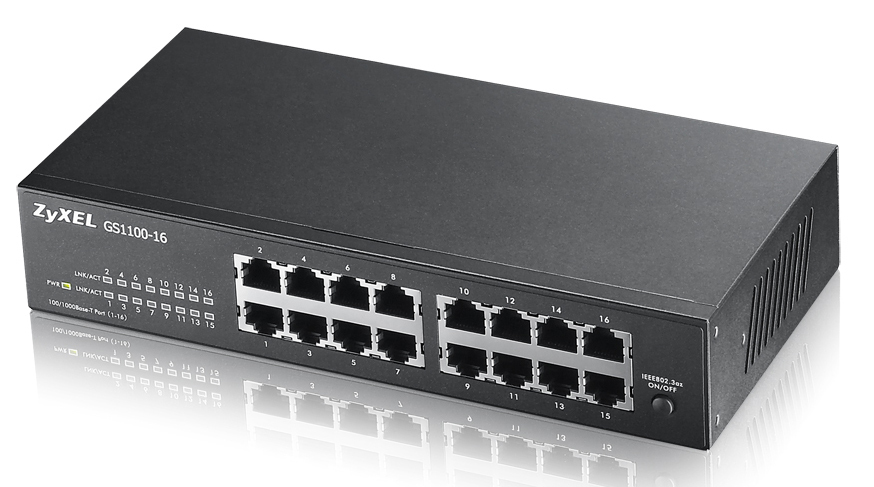 Zyxel GS1100-16, 16xGE, rack 19", бесшумный