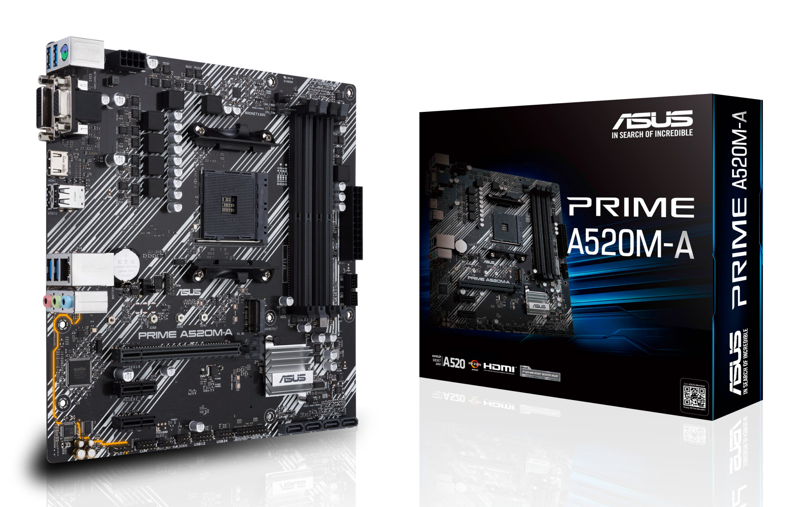 ASUS PRIME A520M-A II/CSM, AM4, A520, 4*DDR4, 4*SATA, 1*M.2, 4*USB 3.2, 2*USB 2.0, 1*PCIx16, 2*PCIx1, DP+HDMI, mATX; 90MB17H0-M0EAYC