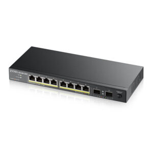 PoE+ Zyxel GS1100-10HP, 8xGE PoE+, 2xSFP, настольный, бесшумный, бюджет PoE 130 Вт, Kensigton lock