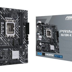 ASUS PRIME H610M-K D4, LGA1700, H610, 2*DDR4, 4*SATA, 1*M.2, 2*USB 3.2, 4*USB 2.0, 1*PCIx16, 1*PCIx1, HDMI+D-Sub, mATX; 90MB1A10-M0EAY0