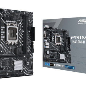 ASUS PRIME H610M-D D4, LGA1700, H610, 2*DDR4, 4*SATA, 1*M.2, 2*USB 3.2, 4*USB 2.0, 1*COM port, 1*PCIx16, 1*PCIx1, HDMI+D-Sub, mATX; 90MB1A00-M0EAY0