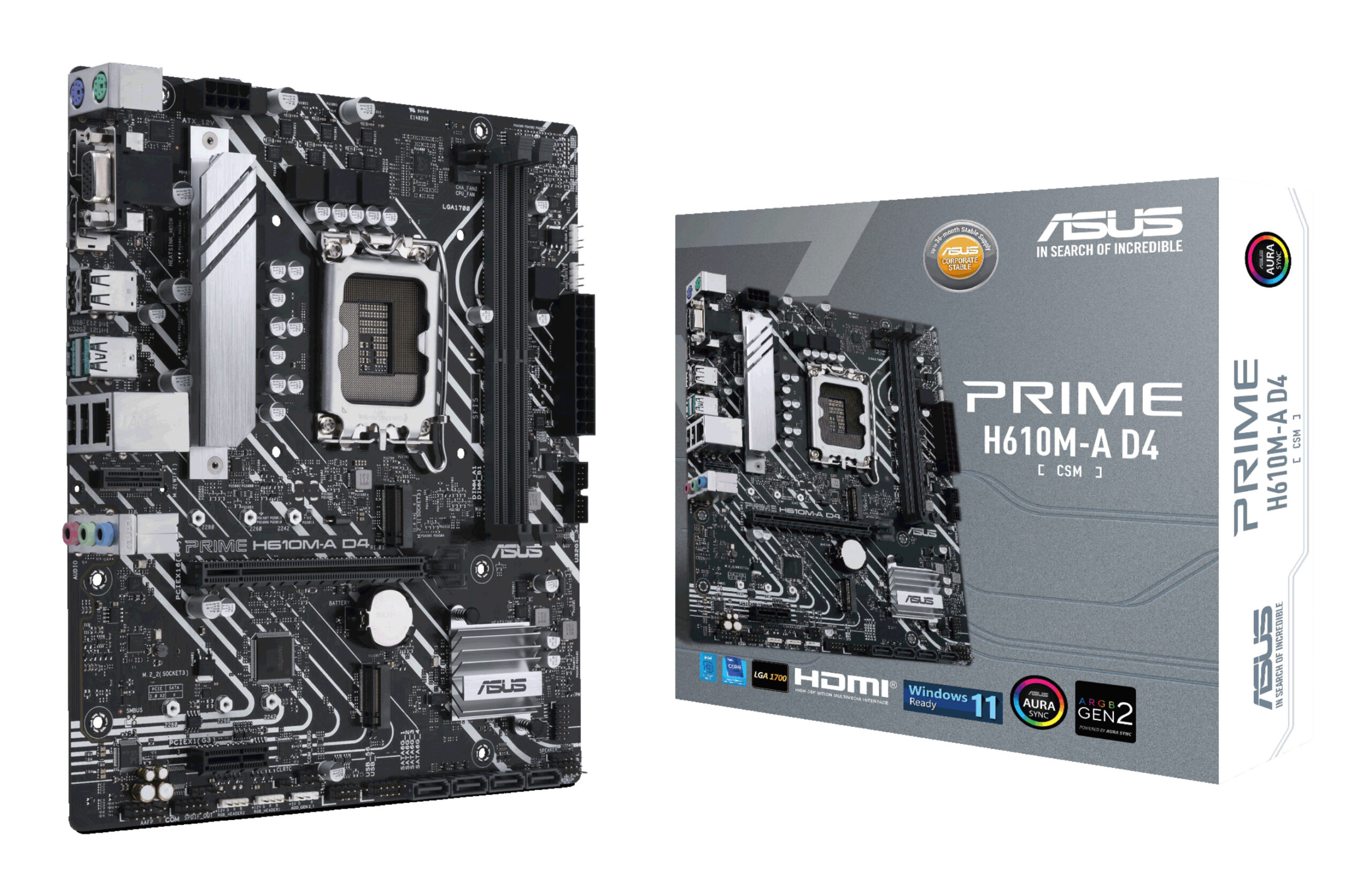 ASUS PRIME H610M-A D4-CSM, LGA1700, H610, 2*DDR4, 4*SATA, 2*M.2, 2*USB 3.2, 4*USB 2.0, 1*PCIx16, 1*PCIx1, HDMI+DP+D-Sub, mATX; 90MB19P0-M0EAYC