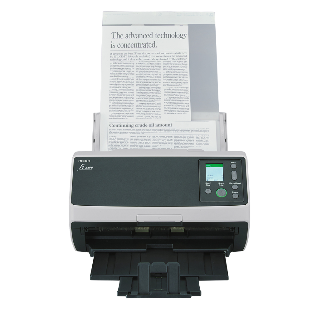 Ricoh scanner fi-8190 (Сканер уровня отдела, 90 стр/мин, 180 изобр/мин, А4, двустороннее устройство АПД, USB 3.2, светодиодная подсветка)